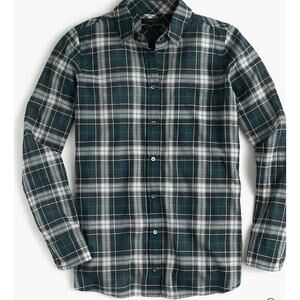 J. Crew Crinkle Plaid Cotton Button-Down Boy‎ Fit Shirt Green Size 10 Petite